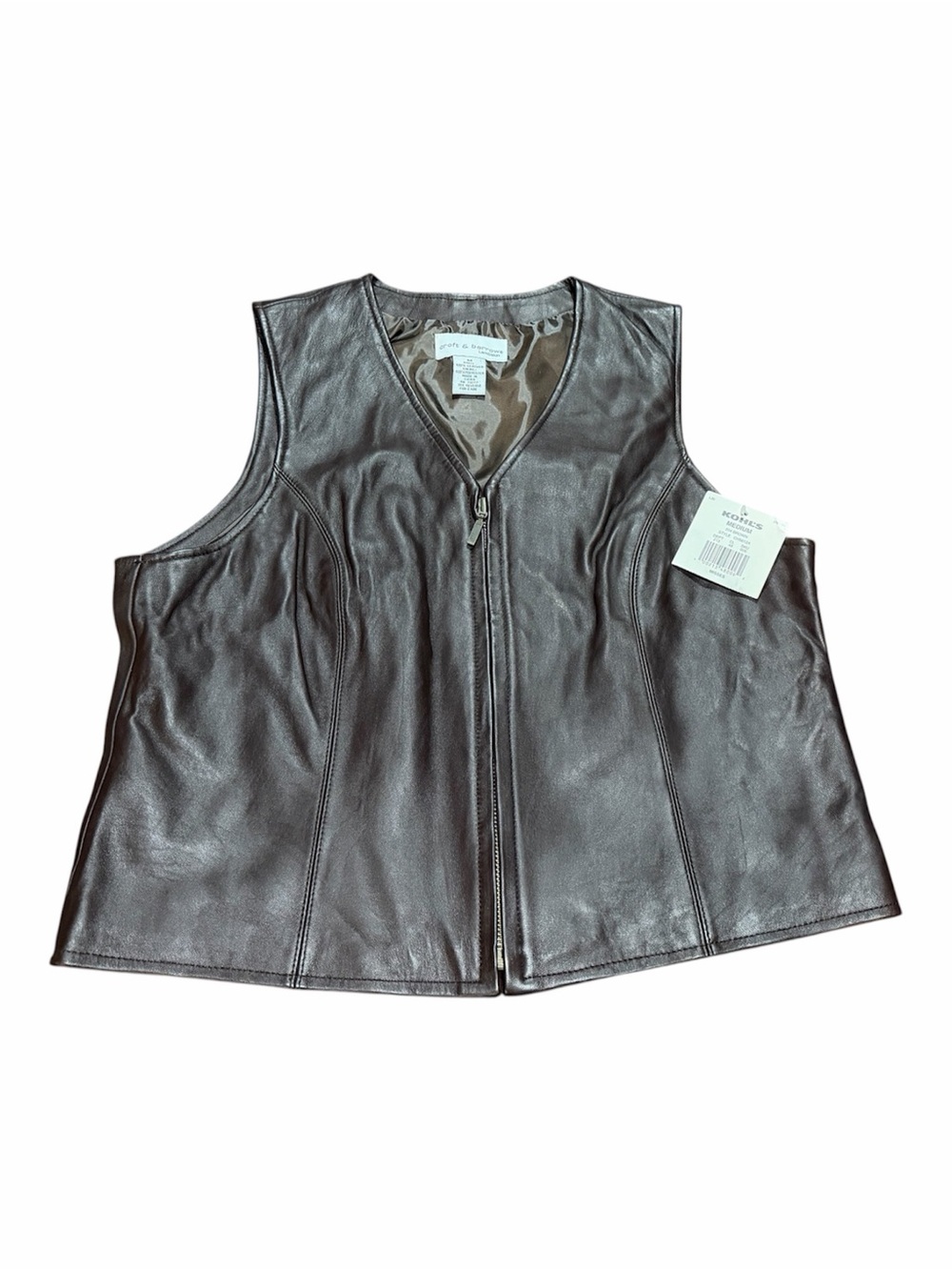 Croft & Barrow Leather Zip-Front Vest - Black size medium